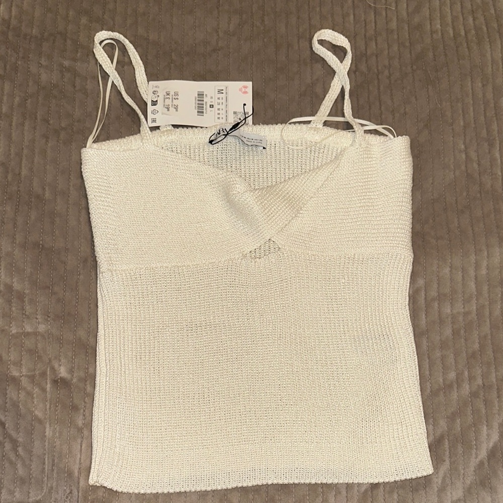 Zara White Fitted Ribbed Camisole